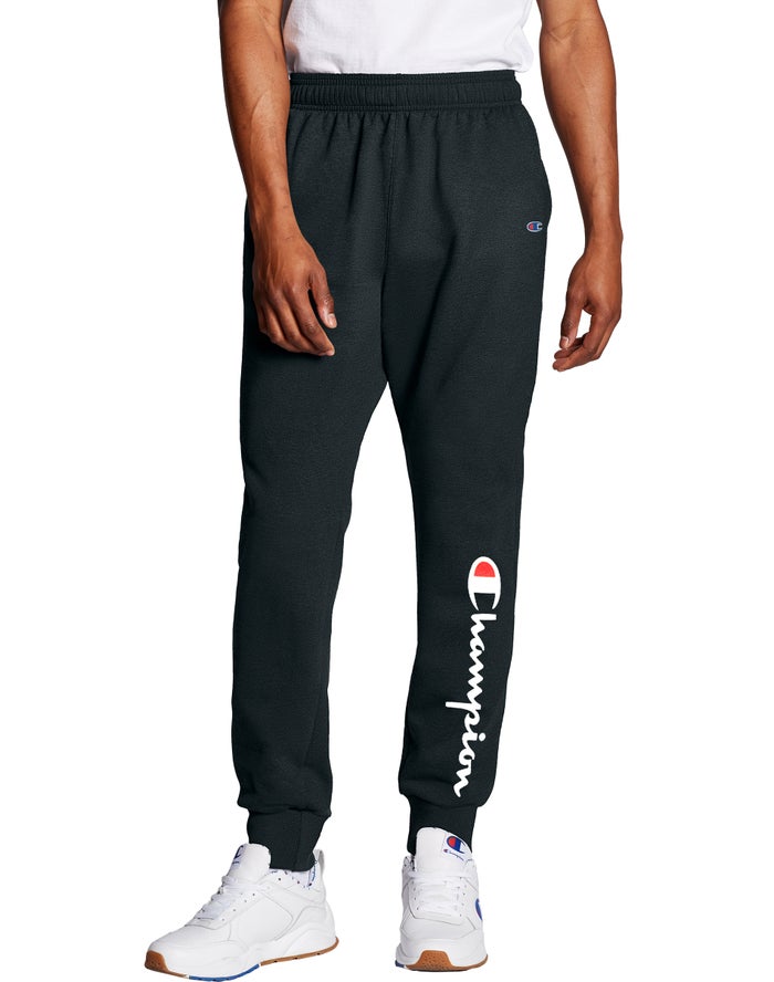 Champion Herre Joggingbukser Sort - Powerblend Fleece Script Logo - Danmark JTN-561324